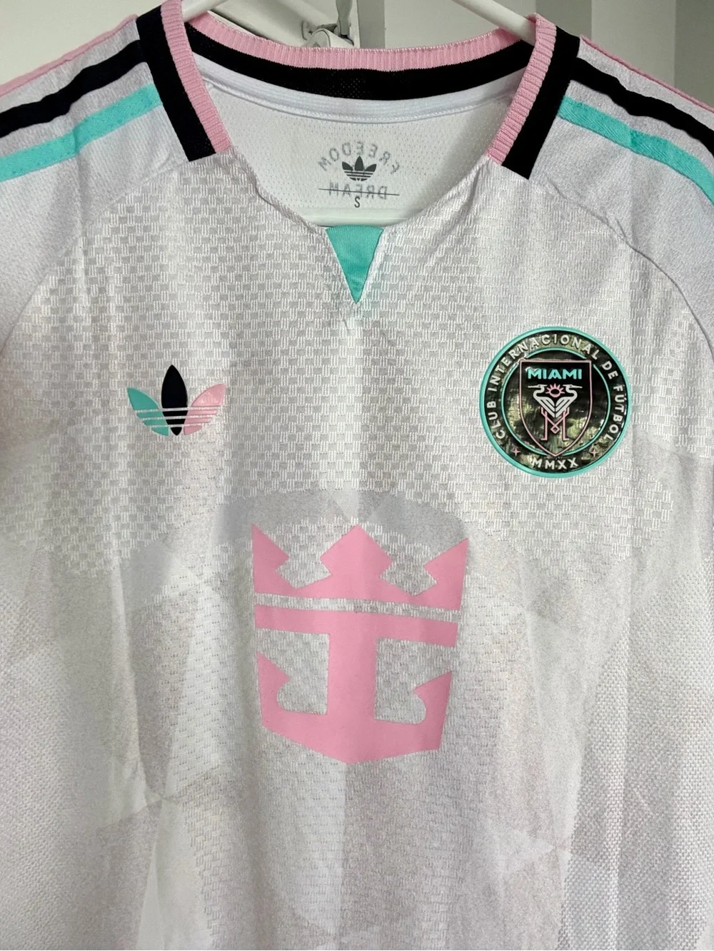 Messi adidas White Jersey with Pink & Teal Accents